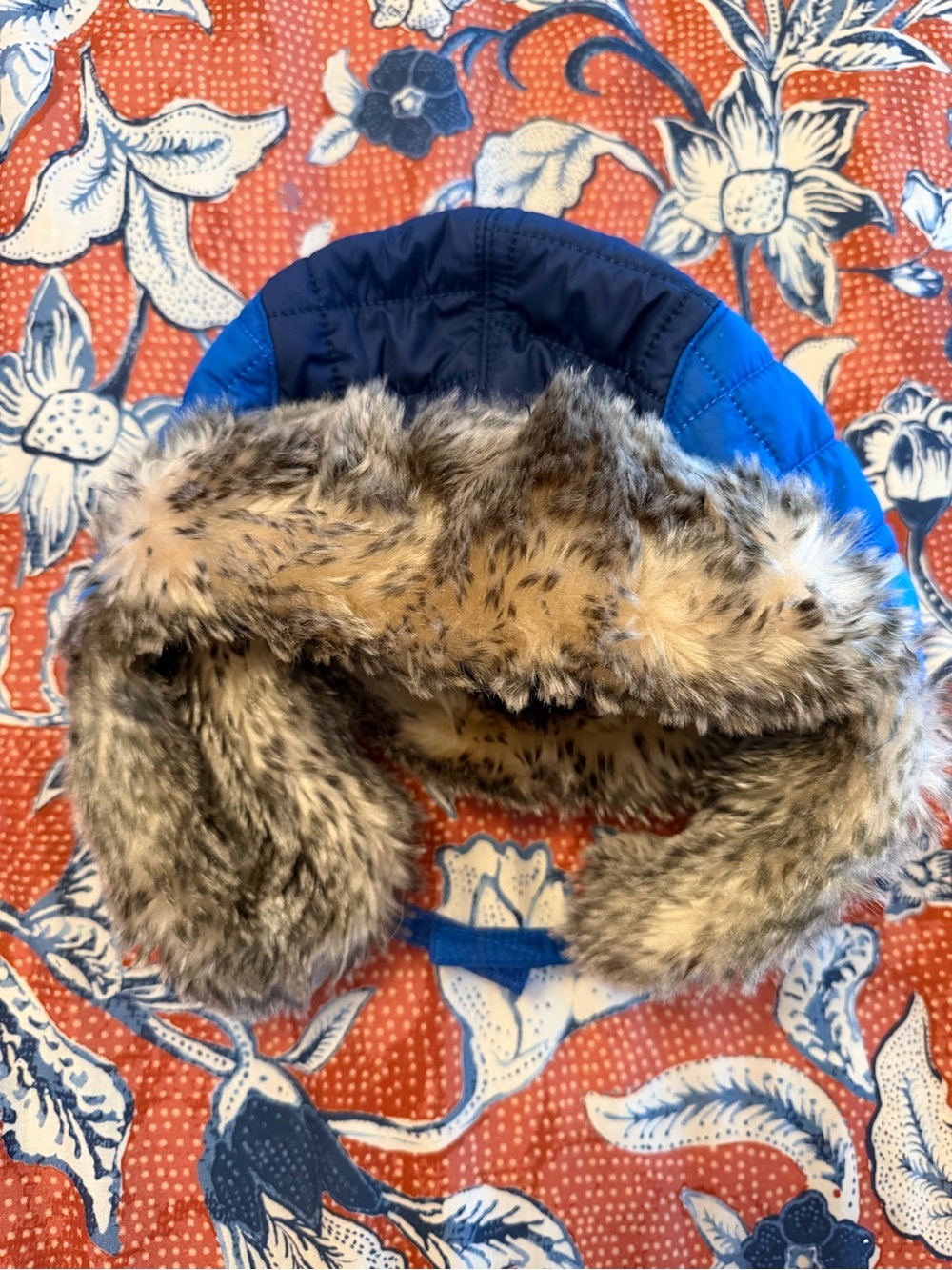 L.L.Bean Kids Quilted Trapper Hat with Faux Fur Trim Blue Size Medium M
